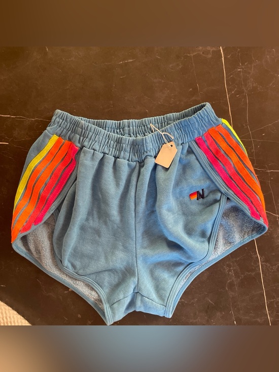 Aviator Nation Pants - Aviator Nation Light Blue Athletic Shorts with Rainbow Side Stripes XS